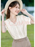 百图betu女装夏季新款衬衫法式V领花边拼接气质短袖衬衫女2305T28 杏色 M 实拍图