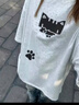鲁雅尔 美式BF风小猫纯棉短袖T恤女夏季重磅宽松半袖小个子显瘦内搭上衣 白灰色 M 建议80斤到100斤 实拍图