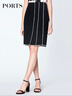 PORTS宝姿  新品商场同款女装百搭撞色压褶半身裙LN8S008KWB008 黑色 S (4) 实拍图