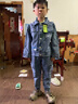 酷贝煜煜男童牛仔套装2023年新款7到10岁儿童春秋男孩子洋气中大童潮炸街 蓝色吉他人刺绣两件套 140码建议身高132左右 实拍图