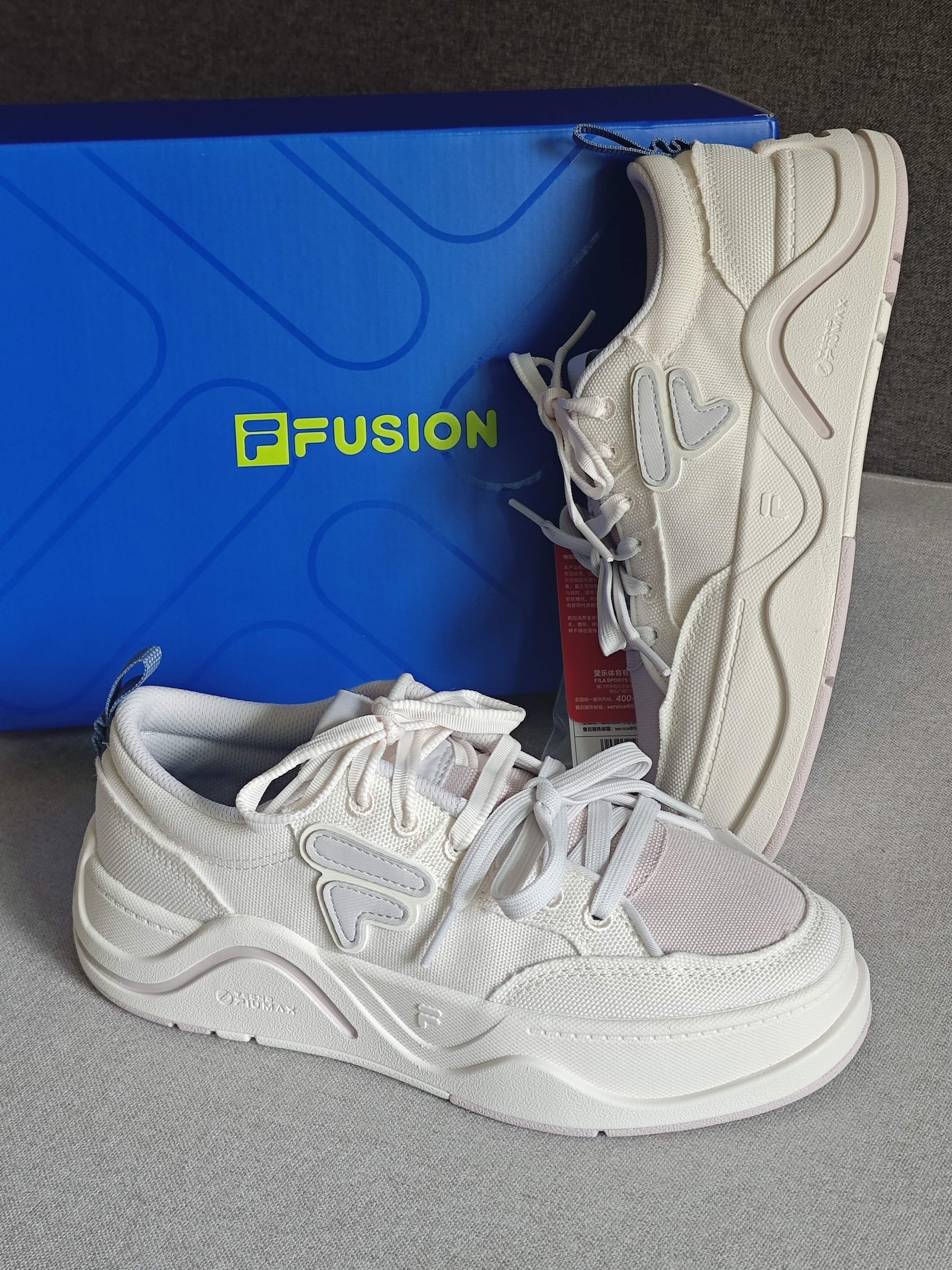 斐乐 FUSION斐乐潮牌女鞋滑板生活鞋2025夏新款50-50帆布鞋休闲鞋 奶白/寂静粉-GH 36.5 实拍图