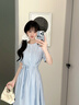 香影蓝色天丝连衣裙女2025夏季新款莱赛尔收腰系带圆领泡泡袖裙子 蓝色 S 155/80A/85-95斤 实拍图