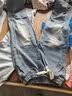 策息牛仔裤子男春夏季宽松阔腿直筒男裤复古工作工装长裤 复古蓝+浅白色 L -建议100-120斤左右 实拍图