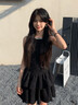 JIOESC小黑裙生日礼裙法式气质千金高级感收腰连衣裙女装无袖蛋糕短裙蓬 黑色 S 80-95斤 实拍图