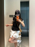 LDBE韩系甜美花边波点拼接短袖t恤女夏季修身显瘦设计感小众正肩上衣 黑色 XL 【110-120斤】 实拍图
