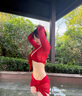麓格立比基尼泳衣女2026新款性感分体四件套纯欲三点式披肩沙滩温泉度假 红色比基尼+头花XL【55-65kg】 实拍图