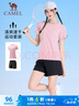 骆驼（CAMEL）速干运动服女短袖T恤裤跑步两件套装 J25BAXLN076 刚柔粉/黑 XXL 实拍图