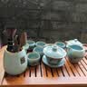 古晏瓷景德镇千里江山汝窑功夫茶具套装天青珐琅彩陶瓷茶壶盖碗轻奢礼品 11头天青汝窑千里江山茶盒装） 实拍图