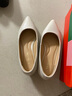意尔康女鞋粗跟时装鞋浅口套脚高跟鞋工作女单鞋春秋 26904W米白35 实拍图