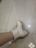 大东女士2025新款方头粗跟短靴后拉链中跟百搭时装靴弹力靴女显瘦瘦靴 米白色 37 实拍图