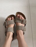 BIRKENSTOCK勃肯德国进口男女款牛皮绒面革软底Arizona双扣拖鞋 女款灰色951303 38 实拍图