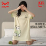 猫人（MiiOW）睡衣女士家居睡裙100%纯棉圆领舒适透气简约女士春短袖长裙可外穿 胖胖小猫 2XL 推荐（140-160斤） 实拍图