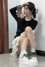 狄德拉小码真皮内增高小白鞋女2025春秋款厚底小个子百搭休闲运动松糕鞋 9cm白绿 (牛皮) 37 (235mm) 标准码 实拍图