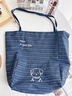 瞬子韩系休闲条纹帆布包女2025新款大容量单肩托特包双面背通勤腋下包 潦草小狗牛仔双面包【不带挂件】 实拍图