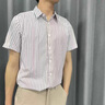 花花公子冰丝条纹短袖衬衫男夏季轻薄修身男士商务休闲半袖衬衣上衣服男装 白细条 【夏季必备】 XL （125-140斤） 实拍图