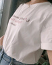 百图betu女装春夏新款T恤短袖圆领字母袖口卷边百搭T恤女2302T17 白色 S 实拍图