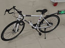 驰睿双碟刹变速死飞自行车男女成人学生款弯把实心胎公路跑车网红单车 酷飞60刀24速白黑色 主图款竞速弯把 实拍图