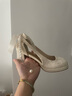 达芙妮国风配裙子单鞋女粗跟增高黑色高跟鞋婚鞋玛丽珍鞋 米色 37  实拍图