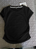 啄木鸟正肩短袖t恤女夏季2025新款圆领褶皱修身显瘦收腰上衣 黑色  L 实拍图