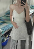 茯见法式蕾丝v领吊带连衣裙女夏季度假纯欲辣妹风不规则下摆开叉裙子 白色 M 实拍图