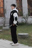普戈斯（PUGESI）棒球服男外套春秋季胖子加大码新款潮流宽松百搭拼色圆领夹克 J58黑色春秋连帽款 L 实拍图
