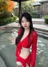 麓格立比基尼泳衣女2026新款性感分体四件套纯欲三点式披肩沙滩温泉度假 红色比基尼+头花XL【55-65kg】 实拍图