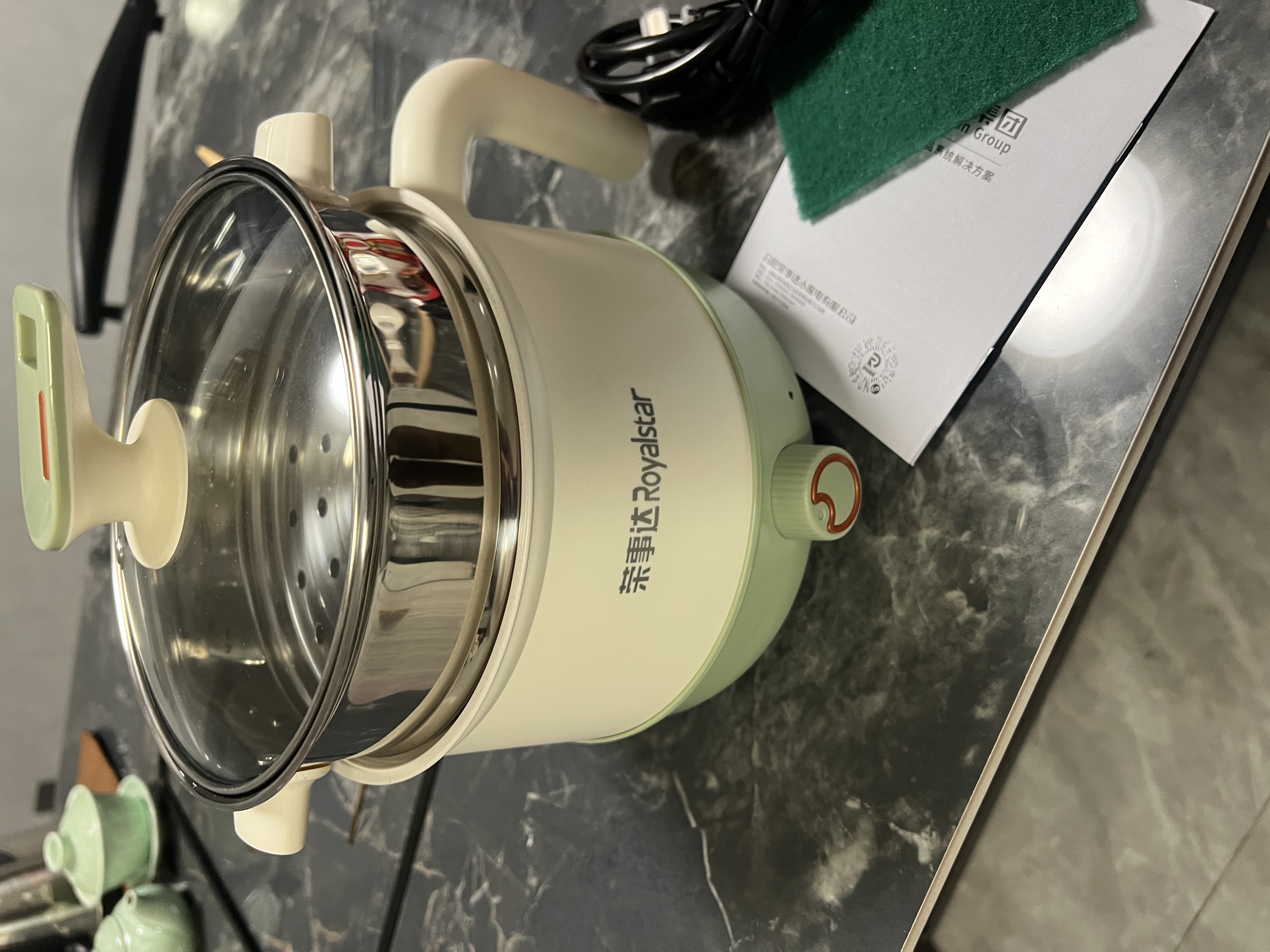 荣事达电煮锅小型多功能宿舍学生泡面锅家用迷你一体电热火锅单人宝宝辅食锅煎炒蒸煮锅双层蒸笼 2L 陶瓷釉内胆+不锈笼+刀具+1.5m线+防水罩 实拍图