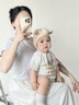 福贵儿定制百天宝宝衣服婴儿百日照婴儿夏季纯棉短袖包屁衣满月宴 3706套头短三角爬-双面印 送发带 73cm 实拍图