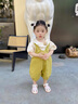 G.duck小黄鸭女童背带裤套装夏装儿童夏季衣服短袖时髦女宝宝两件套 夏季 蘑菇净色背带套装绿色 90 建议80-90cm1岁半-2岁 实拍图