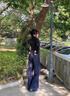 OLDER SEA高腰阔腿牛仔裤女夏季季2025新款宽松垂感显瘦小个子直筒裤子女 蓝色 小个子 M 建议95-105斤 实拍图