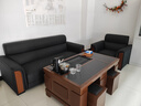 华懿 办公沙发办公室三人位商务接待会客洽谈新中式真皮沙发茶几组合 经典黑【纳帕皮】 3+1+功夫茶几 实拍图