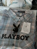 花花公子（PLAYBOY）长袖衬衫男宽松春秋季潮流格子衬衫男士休闲衬衣外套 浅蓝色 XL 实拍图