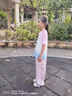 NICKYBABY女童夏季套装2025新款洋气儿童短袖网红炸街夏装女大童运动工装裤 18897蓝粉渐变+15029蓝色 150 cm 实拍图