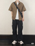 顶峰保罗（Dingfengbaoluo）休闲裤男春夏季纯棉工装裤直筒裤宽松潮牌百搭长裤HK22374黑色L 实拍图
