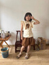 G.duck童装女童套装夏款儿童衣服中大童夏季新款衬衫短裤两件套女孩衣服 咖色【飞袖款】 140 尺码9~10岁【130-140cm】cm 实拍图