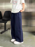马登水洗蓝阔腿牛仔裤复古原色丹宁打褶工装裤梨形女士宽松直筒长裤子 牛仔蓝 S 实拍图