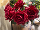 爱已装糖 奶油风假花仿真花高档手感保湿玫瑰花客厅摆件装饰花 红色5支 实拍图