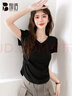 别语修身t恤女夏季新款收腰正肩显瘦内搭V领短袖上衣 黑色 M  实拍图