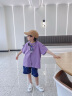 巴帝巴帝男童夏装套装2024新款洋气中大童夏季短袖t恤酷帅男孩衣服两件套 紫色 150cm 实拍图