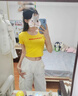 贞喜气多巴胺短款t恤女正肩短袖2025新款修身显瘦小个子甜辣时尚短上衣 黄色 L 适合90-110斤 实拍图