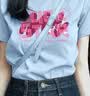 班尼路S&K系列短袖t恤女装夏季纯棉新款宽松半袖休闲上衣服小个子女生 白-粉luck白星 【100%纯棉】 S -推荐体重80-110斤（卡码拍大） 实拍图