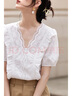 茵曼（INMAN）花边纯色v领衬衫女装2025夏季新品泡泡袖短袖上衣 珍珠白 L 实拍图