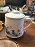 【采销推荐】羊脂玉瓷办公杯带盖过滤茶水分离咖啡花茶杯马克杯子 羊脂玉办公杯-荷塘清趣 实拍图