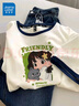 真维斯（JEANSWEST）短袖t恤女夏季新款纯棉女装上衣服撞色宽松ins风小个子女生半袖衫 米藏青 抱猫女孩 L 实拍图