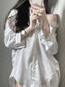 獭惠 美式白衬衫女 长袖性感男友风衬衫睡衣纯欲薄款高级感可外穿衬衣 白色M号丨性感男友风衬衫睡衣 实拍图