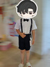 罗蒙男童礼服夏季儿童毕业演出服幼儿园背带裤花童 黑色套装 150 实拍图