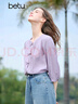 百图betu女装2025夏季新款衬衫潮流新中式盘扣七分袖通勤衬衫2503T44 紫红 S 实拍图