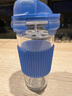 Glasslock 韩国进口玻璃水杯加厚可爱情侣杯随手杯可爱透明茶杯 钢化玻璃不带刻度蓝附杯套 450ml 实拍图