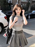 舒芳蝶（shufangdie）连衣裙女装2025夏季新款小个子穿搭一整套酷飒拽姐辣妹套装裙子女 灰色上衣+短裙 M 实拍图