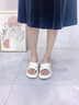 康莉（COMELY）一字拖鞋女夏季羊皮坡跟休闲防滑沙滩交叉带时尚凉拖 米白色 37  实拍图